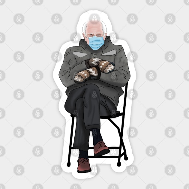 Bernie Sanders Sitting on a Chair Wearing Mittens Meme Sticker by Barnyardy